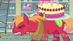 Size: 900x506 | Tagged: safe, edit, edited screencap, screencap, big macintosh, earth pony, pony, g4, mmmystery on the friendship express, my little pony: friendship is magic, cake, insane pony thread, male, solo, stallion