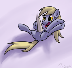 Size: 1565x1479 | Tagged: safe, artist:alorpax, derpy hooves, pegasus, pony, g4, bellyrubs, female, mare, on back, solo