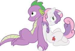 Size: 10834x7386 | Tagged: safe, artist:ambris, spike, sweetie belle, dragon, pony, unicorn, g4, absurd resolution, blushing, female, male, ship:spikebelle, shipping, simple background, sitting, straight, transparent background, vector