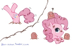 Size: 500x307 | Tagged: safe, artist:bloo-ocean, pinkie pie, diglett, g4, 30 minute art challenge, crossover, pokémon, question mark