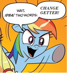 Size: 335x368 | Tagged: safe, idw, applejack, rainbow dash, g4, comic, exploitable meme, getter robo, meme, two words meme