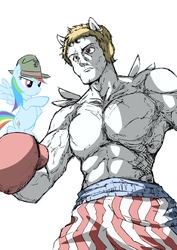 Size: 2150x3035 | Tagged: safe, artist:twilightlimits, bulk biceps, rainbow dash, rocky, human, g4, boxing, eared humanization, full metal jacket, humanized, muscles, pony coloring, vein, winged humanization