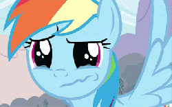 Size: 400x250 | Tagged: safe, artist:ggd15, rainbow dash, pegasus, pony, g4, adorable distress, animated, crying, cute, female, flying, mare, show accurate, solo, teary eyes, wavy mouth