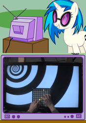 Size: 564x800 | Tagged: safe, dj pon-3, vinyl scratch, g4, ableton live, daft punk, exploitable meme, jack conte, mash up, skrillex, tv meme