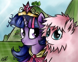 Size: 1000x800 | Tagged: safe, artist:b---k, twilight sparkle, oc, oc:fluffle puff, alicorn, pony, g4, big crown thingy, female, licking, mare, portrait, twilight sparkle (alicorn)