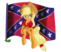 Size: 922x789 | Tagged: safe, artist:snus-kun, applejack, earth pony, pony, g4, belt, bipedal, blouse, confederate, confederate flag, female, flag, solo