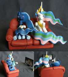 Size: 1152x1296 | Tagged: safe, artist:prototypespacemonkey, princess celestia, princess luna, gamer luna, two best sisters play, g4, customized toy, figurine, portal (valve), portal 2