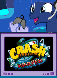 Size: 439x600 | Tagged: safe, princess luna, gamer luna, g4, crash bandicoot (series), crash bandicoot: warped, exploitable meme, gamer meme, meme, tv meme