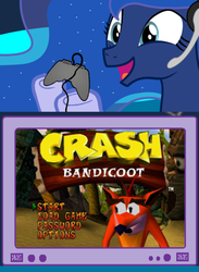 Size: 439x600 | Tagged: safe, princess luna, gamer luna, g4, crash bandicoot, crash bandicoot (series), crash bandicoot (video game), exploitable meme, gamer meme, meme, tv meme