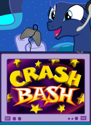 Size: 439x600 | Tagged: safe, princess luna, gamer luna, g4, crash bandicoot (series), crash bash, exploitable meme, gamer meme, meme, tv meme