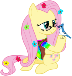 Size: 5695x6000 | Tagged: safe, artist:masem, fluttershy, bird, blue jay, pegasus, pony, g4, absurd resolution, female, glasses, hippie, hippieshy, simple background, sitting, solo, transparent background, vector