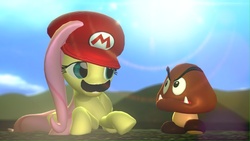 Size: 1366x768 | Tagged: safe, artist:legoguy9875, fluttershy, goomba, g4, 3d, contest, cosplay, crossover, gmod, hat, male, mario, moustache, nintendo, source filmmaker, sun, super mario bros.