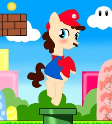 Size: 900x1000 | Tagged: safe, artist:tsukitsutsuii, pony, brick block, coin, crossover, male, mario, nintendo, pipe, platformer, ponified, solo, super mario bros., warp pipe