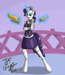 Size: 2000x2300 | Tagged: safe, artist:devorer, rarity, anthro, g4, fabric, female, magic, solo