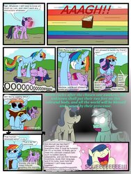 Size: 774x1032 | Tagged: safe, artist:firefanatic, bon bon, lyra heartstrings, rainbow dash, sweetie drops, twilight sparkle, alicorn, earth pony, pegasus, pony, unicorn, g4, alliance, book, comic, female, hug, lying down, mare, on back, preening, twilight sparkle (alicorn)