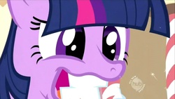 Size: 1280x720 | Tagged: safe, screencap, twilight sparkle, g4, lesson zero, faic, female, hub logo, out of context, solo, twilight snapple