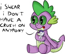 Size: 1000x834 | Tagged: safe, artist:chibi95, rarity, spike, dragon, pony, unicorn, g4, blatant lies, crush plush, female, hilarious in hindsight, interspecies, male, plushie, rarity plushie, ship:sparity, shipping, simple background, solo, straight, toy, transparent background