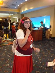 Size: 1024x1365 | Tagged: safe, artist:cinemabrony, artist:princessdemonica, twist, human, g4, bow, cosplay, equestria la, equestria la 2013, glasses, irl, irl human, photo