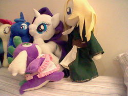 Size: 640x480 | Tagged: safe, artist:browntown747, rarity, spike, g4, axios, glory of heracles, irl, photo, plushie, rarity plushie, spike plushie