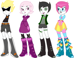 Size: 805x638 | Tagged: safe, artist:violetclm, equestria girls, g4, boots, dirk strider, eqg promo pose set, equestria girls-ified, homestuck, jake english, jane crocker, roxy lalonde, shoes, trickster mode