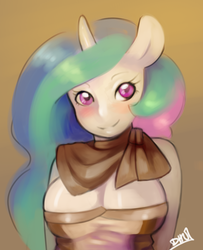 Size: 953x1172 | Tagged: safe, artist:dhui, princess celestia, anthro, g4, ambiguous facial structure, breasts, busty princess celestia, cleavage, female, solo