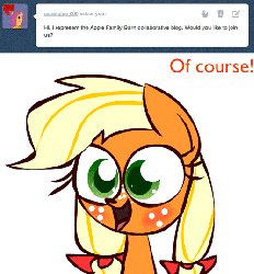Size: 500x538 | Tagged: safe, artist:mushroomcookiebear, applejack, g4, animated, cute, female, filly, hatless, jackabetes, missing accessory, solo, tumblr