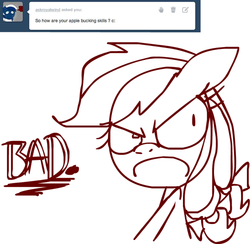 Size: 500x488 | Tagged: safe, artist:mushroomcookiebear, applejack, g4, female, filly, monochrome, solo, tumblr