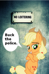 Size: 300x450 | Tagged: safe, applejack, g4, chat bubble, female, leaning, loitering, solo, speech bubble