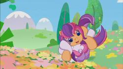 Size: 853x480 | Tagged: safe, screencap, scootaloo (g3), sweetie belle (g3), earth pony, pony, unicorn, g3, g3.5, cute, female, flower, glomp, hape, hill, mountain, rolling, tackle, tree