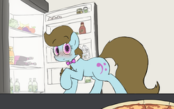 Size: 1280x804 | Tagged: safe, artist:fiddlearts, beauty brass, earth pony, pony, g4, blushing, female, fiddlesticks-answers, i emptied your fridge, looking at you, refrigerator, solo
