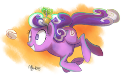 Size: 3261x2044 | Tagged: safe, artist:yulyeen, screwball, earth pony, pony, g4, baseball, female, hat, propeller hat, solo, swirly eyes