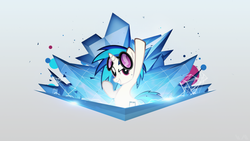 Size: 1920x1080 | Tagged: safe, artist:wmill, dj pon-3, vinyl scratch, pony, unicorn, g4, female, glasses, hooves, horn, lens flare, mare, smiling, solo, sunglasses, teeth, vector, wallpaper