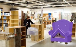 Size: 460x287 | Tagged: safe, artist:snakeman1992, pinkie pie, human, g4, chair, furniture, hiding, ikea, irl, irl human, photo, ponies in real life, store, vector