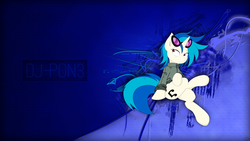 Size: 1920x1080 | Tagged: dead source, safe, artist:aman692, artist:joey darkmeat, artist:subject-241, dj pon-3, vinyl scratch, pony, unicorn, g4, abstract background, clothes, cutie mark, female, glasses, hooves, horn, jacket, mare, sitting, solo, sunglasses, text, vector, wallpaper