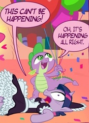 Size: 209x289 | Tagged: safe, artist:brendahickey, spike, twilight sparkle, g4, balloon, clothes, cropped, maid