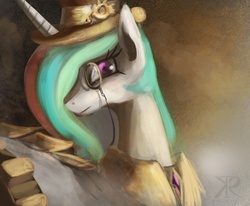 Size: 637x525 | Tagged: safe, artist:grissaecrim, princess celestia, g4, female, hat, monocle, solo