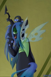 Size: 1050x1575 | Tagged: safe, artist:koneko, queen chrysalis, changeling, changeling queen, g4, female, solo