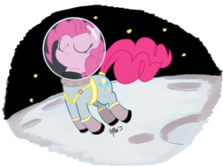 Size: 1024x768 | Tagged: safe, artist:aa, pinkie pie, earth pony, pony, g4, astronaut, astronaut pinkie, female, hopping, moon, solo, space, spacesuit