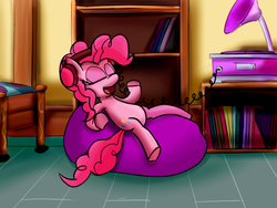 Size: 700x525 | Tagged: safe, artist:senx, pinkie pie, g4, female, headphones, male, record player, solo, the simpsons