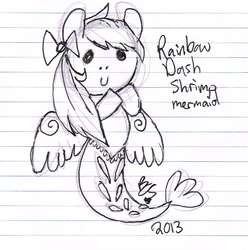 Size: 957x964 | Tagged: safe, artist:buttercupsaiyan, rainbow dash, mermaid, merpony, shrimp, g4, cute, lined paper, solo, traditional art