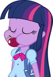 Size: 745x1080 | Tagged: safe, artist:rariedash, twilight sparkle, equestria girls, g4, my little pony equestria girls, apple, clothes, eating, eyes closed, female, mouth hold, shirt, simple background, solo, transparent background, vector
