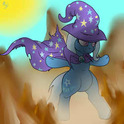 Size: 1000x1000 | Tagged: safe, artist:baronbulge, trixie, pony, g4, action pose, bipedal, female, solo