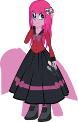 Size: 693x1080 | Tagged: safe, artist:rariedash, pinkie pie, equestria girls, g4, boots, bow, clothes, dress, female, frown, goth, looking at you, pinkamena diane pie, simple background, solo, transparent background