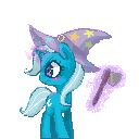 Size: 128x128 | Tagged: safe, artist:hickepop, trixie, pony, unicorn, g4, axe, female, magic, mare, pixel art, simple background, solo, transparent background