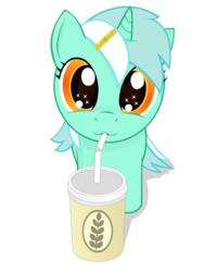 Size: 1158x1447 | Tagged: safe, artist:negasun, lyra heartstrings, pony, unicorn, g4, :3, cup, cute, drink, drinking, female, filly, filly lyra, foal, looking at you, lyrabetes, oat smoothie, simple background, smoothie, solo, starry eyes, straw, transparent background, wingding eyes, younger