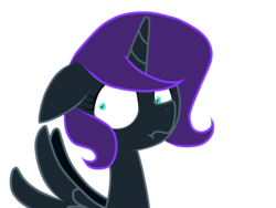 Size: 1600x1200 | Tagged: safe, artist:frienddash, oc, oc only, oc:nyx, alicorn, pony, :t, bust, floppy ears, looking back, simple background, solo, spread wings, transparent background