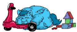 Size: 800x338 | Tagged: safe, fluffy pony, fat, fluffy pony original art, scooter, sleeping, vito