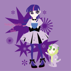 Size: 803x803 | Tagged: safe, artist:cocoro, spike, twilight sparkle, g4, book, costume, humanized, pixiv, skinny, thin