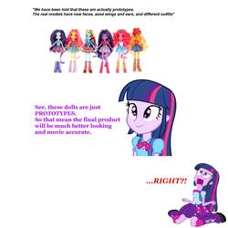 Size: 2000x2000 | Tagged: safe, applejack, fluttershy, pinkie pie, rainbow dash, rarity, twilight sparkle, equestria girls, g4, comic, doll, drama, exploitable meme, female, irl, photo, toy, twiscream, twismile