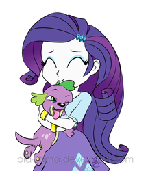 Size: 692x800 | Tagged: safe, artist:pia-sama, rarity, spike, dog, equestria girls, g4, boob smothering, female, happy, hug, male, paws, ship:sparity, shipping, spike the dog, straight, underpaw